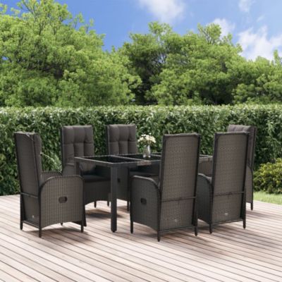 Prolenta Premium -  Ensemble à manger de jardin coussins 7pcs Noir Résine tressée