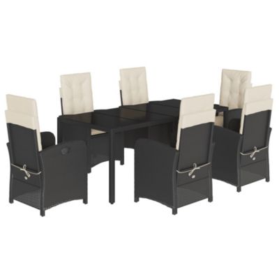 Prolenta Premium -  Ensemble à manger de jardin coussins 7pcs Noir Résine tressée