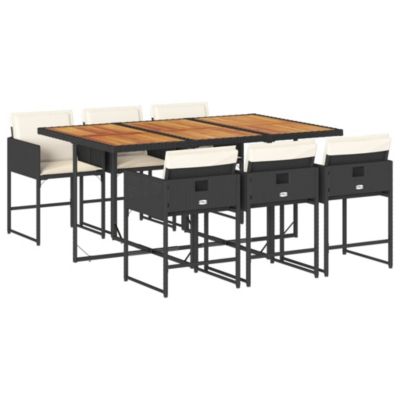Prolenta Premium -  Ensemble à manger de jardin coussins 7pcs Noir Résine tressée
