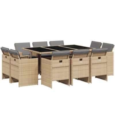 Prolenta Premium -  Ensemble à manger de jardin et coussins 11 pcs mélange beige
