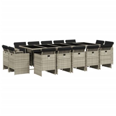Prolenta Premium -  Ensemble à manger de jardin et coussins 15 pcs gris clair rotin