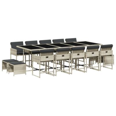 Prolenta Premium -  Ensemble à manger de jardin et coussins 15 pcs gris clair rotin