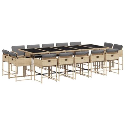 Prolenta Premium -  Ensemble à manger de jardin et coussins 15 pcs mélange beige