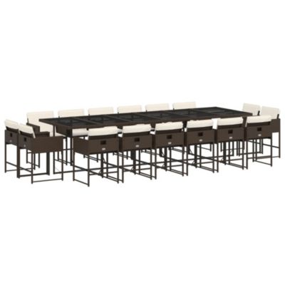 Prolenta Premium -  Ensemble à manger de jardin et coussins 17 pcs marron rotin