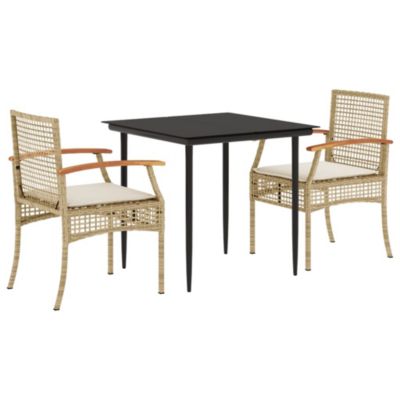 Prolenta Premium -  Ensemble à manger de jardin et coussins 3 pcs Beige poly rotin