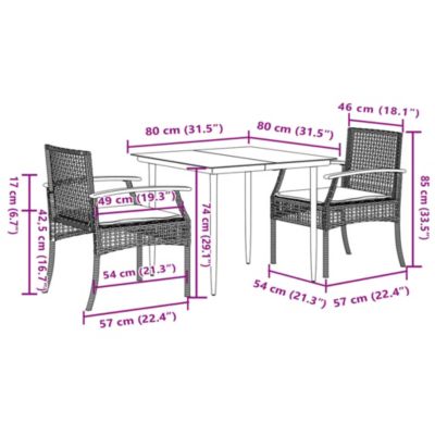 Prolenta Premium -  Ensemble à manger de jardin et coussins 3 pcs Beige poly rotin