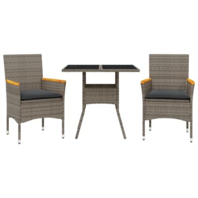 Prolenta Premium -  Ensemble à manger de jardin et coussins 3 pcs gris rotin verre