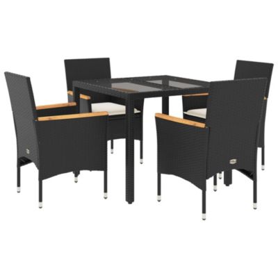 Prolenta Premium -  Ensemble à manger de jardin et coussins 5 pcs noir rotin verre