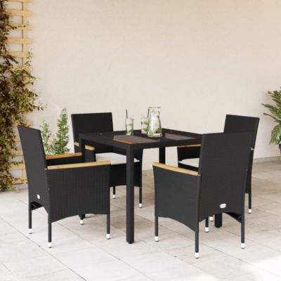 Prolenta Premium -  Ensemble à manger de jardin et coussins 5 pcs noir rotin verre