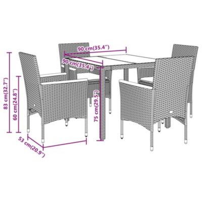 Prolenta Premium -  Ensemble à manger de jardin et coussins 5 pcs noir rotin verre