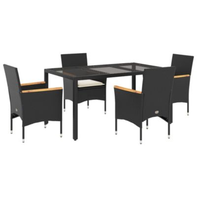 Prolenta Premium -  Ensemble à manger de jardin et coussins 5 pcs noir rotin verre