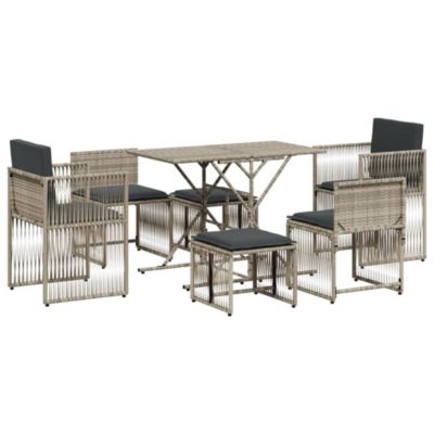 Prolenta Premium -  Ensemble à manger de jardin et coussins 7 pcs gris clair rotin