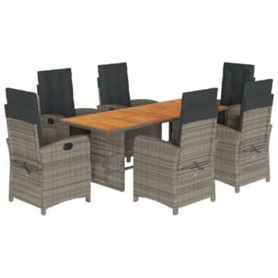 Prolenta Premium -  Ensemble à manger de jardin et coussins 7 pcs gris rotin