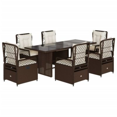 Prolenta Premium -  Ensemble à manger de jardin et coussins 7 pcs marron rotin