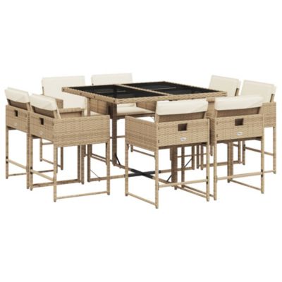 Prolenta Premium -  Ensemble à manger de jardin et coussins 9 pcs beige Poly rotin