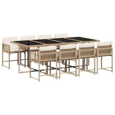 Prolenta Premium -  Ensemble à manger de jardin et coussins 9 pcs beige Poly rotin