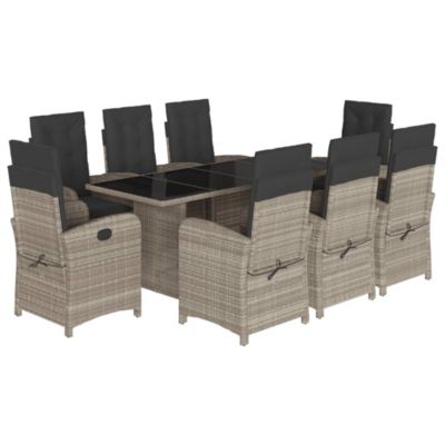 Prolenta Premium -  Ensemble à manger de jardin et coussins 9 pcs gris clair rotin