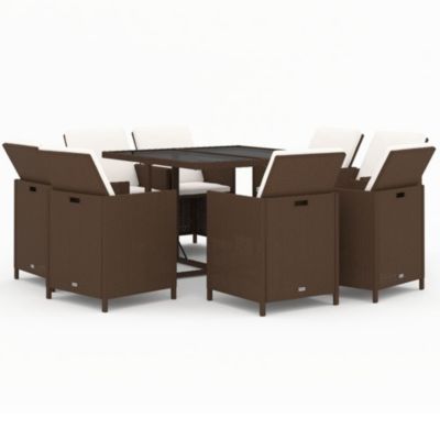 Prolenta Premium -  Ensemble à manger de jardin et coussins 9 pcs Poly rotin Marron