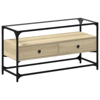 Prolenta Premium -  Meuble TV avec dessus en verre chêne sonoma bois d'ingénierie