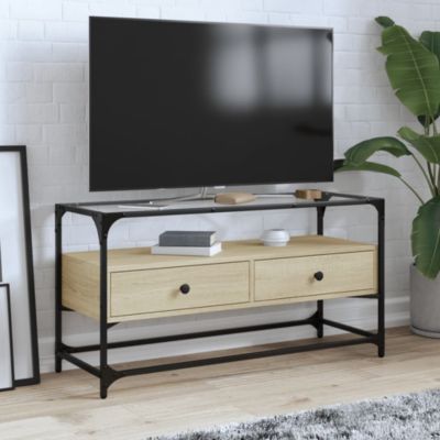 Prolenta Premium -  Meuble TV avec dessus en verre chêne sonoma bois d'ingénierie