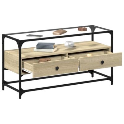 Prolenta Premium -  Meuble TV avec dessus en verre chêne sonoma bois d'ingénierie