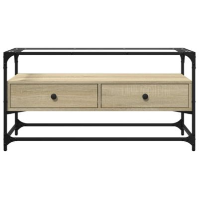 Prolenta Premium -  Meuble TV avec dessus en verre chêne sonoma bois d'ingénierie