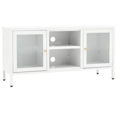 Prolenta Premium -  Meuble TV Blanc 105x35x52 cm Acier et verre