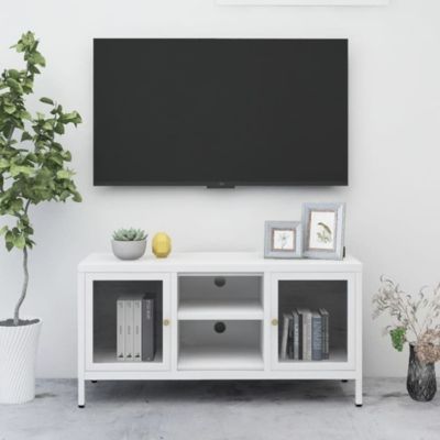 Prolenta Premium -  Meuble TV Blanc 105x35x52 cm Acier et verre