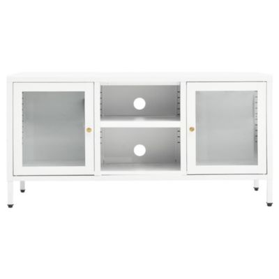 Prolenta Premium -  Meuble TV Blanc 105x35x52 cm Acier et verre