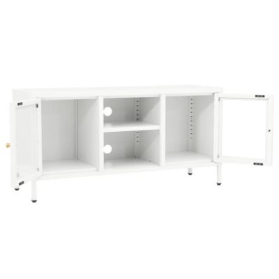 Prolenta Premium -  Meuble TV Blanc 105x35x52 cm Acier et verre