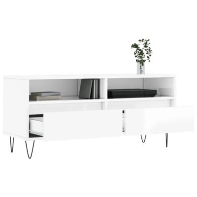 Prolenta Premium -  Meuble TV blanc brillant 100x34,5x44,5 cm bois d'ingénierie