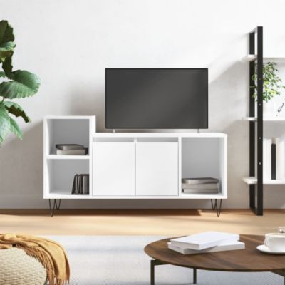 Prolenta Premium -  Meuble TV Blanc brillant 100x35x55 cm Bois d'ingénierie