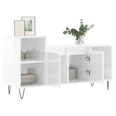 Prolenta Premium -  Meuble TV Blanc brillant 100x35x55 cm Bois d'ingénierie