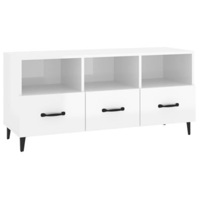 Prolenta Premium -  Meuble TV Blanc brillant 102x35x50 cm Bois d'ingénierie