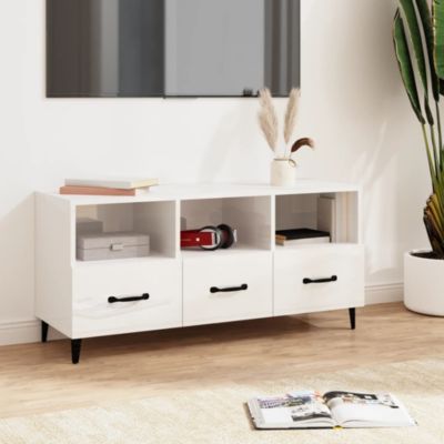 Prolenta Premium -  Meuble TV Blanc brillant 102x35x50 cm Bois d'ingénierie