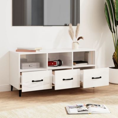 Prolenta Premium -  Meuble TV Blanc brillant 102x35x50 cm Bois d'ingénierie