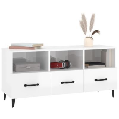 Prolenta Premium -  Meuble TV Blanc brillant 102x35x50 cm Bois d'ingénierie