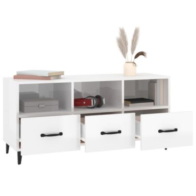 Prolenta Premium -  Meuble TV Blanc brillant 102x35x50 cm Bois d'ingénierie