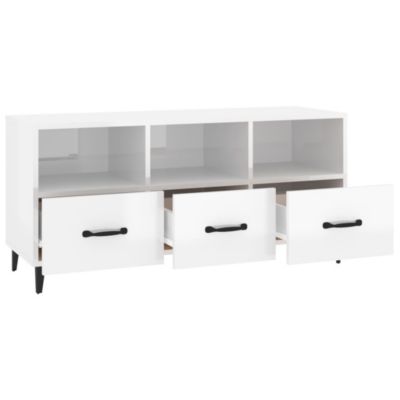 Prolenta Premium -  Meuble TV Blanc brillant 102x35x50 cm Bois d'ingénierie