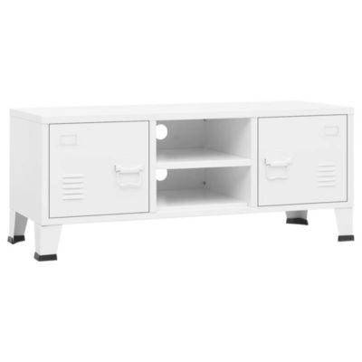 Prolenta Premium -  Meuble TV industriel Blanc 105x35x42 cm Métal