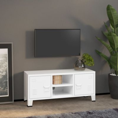 Prolenta Premium -  Meuble TV industriel Blanc 105x35x42 cm Métal
