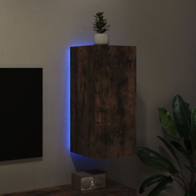 Prolenta Premium -  Meuble TV mural avec lumières LED chêne fumé 30,5x35x70 cm