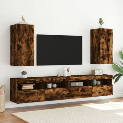 Prolenta Premium -  Meuble TV mural avec lumières LED chêne fumé 30,5x35x70 cm