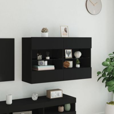 Prolenta Premium -  Meuble TV mural avec lumières LED noir 98,5x30x60,5 cm