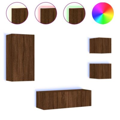 Prolenta Premium -  Meuble TV muraux 4 pcs avec lumières LED chêne marron