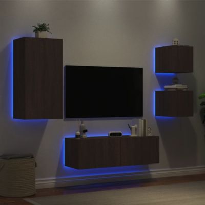 Prolenta Premium -  Meuble TV muraux 4 pcs avec lumières LED chêne marron