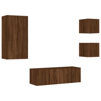 Prolenta Premium -  Meuble TV muraux 4 pcs avec lumières LED chêne marron