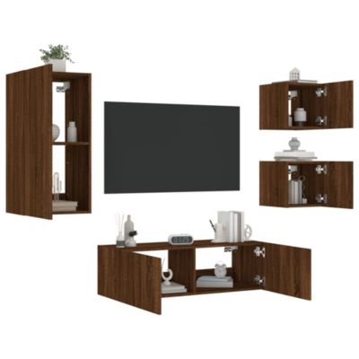 Prolenta Premium -  Meuble TV muraux 4 pcs avec lumières LED chêne marron