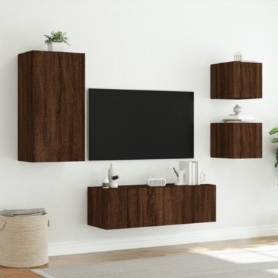 Prolenta Premium -  Meuble TV muraux 4 pcs avec lumières LED chêne marron