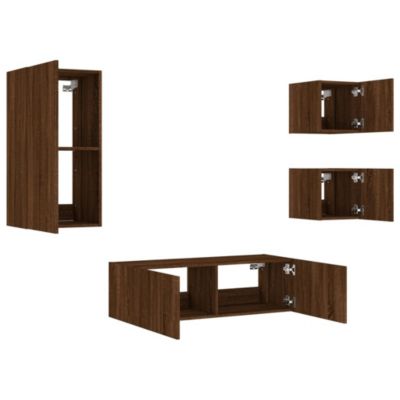 Prolenta Premium -  Meuble TV muraux 4 pcs avec lumières LED chêne marron